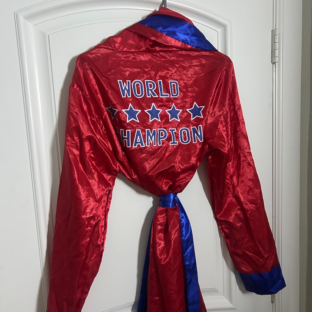Red and Blue "World Champion" Boxing Robe Costume (S/M)